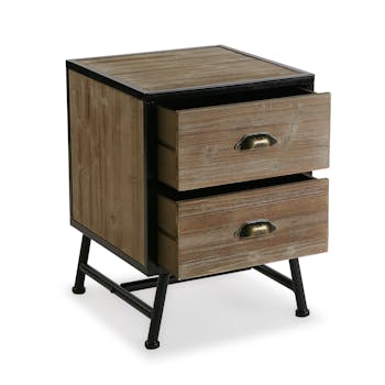 Chevet 2 tiroirs bois métal ATELIER
