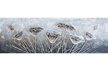 Tableau fleurs blanc et gris métal