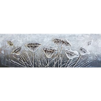 Tableau fleurs blanc et gris métal