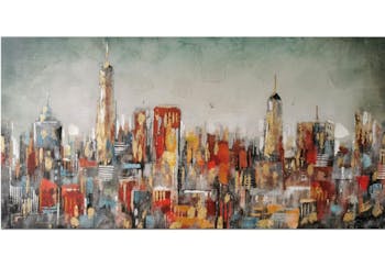 Tableau urbain tons rouges et or