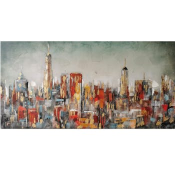 Tableau urbain tons rouges et or