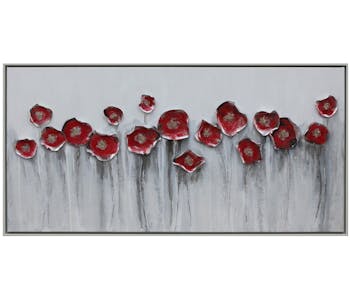 Tableau fleurs coquelicots rouges en relief cadre blanc