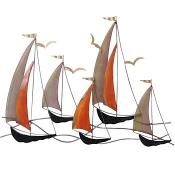 Décoration murale en métal 5 voiliers oranges