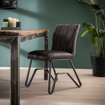 Chaise vintage délavé brun confort piètement pont MELBOURNE