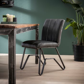 Chaise vintage délavé anthracite confort piètement pont MELBOURNE