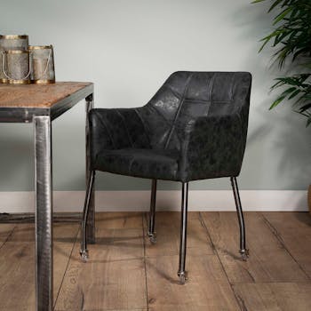 Fauteuil de table à roulettes empiècements noirs LUCKNOW