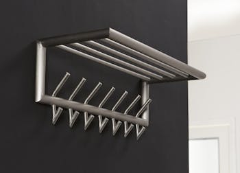 Portemanteau inox brossé 14 crochets 1 étagère