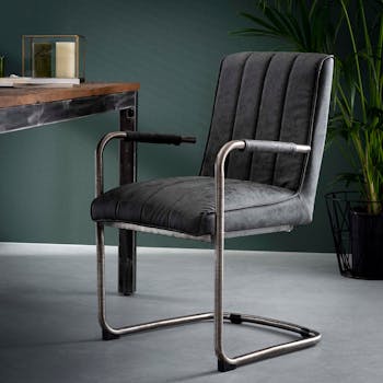 Fauteuil de table coutures verticales piètement luge noir MELBOURNE