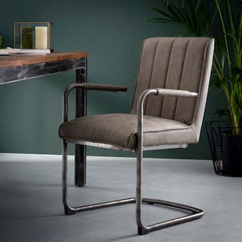 Fauteuil de table coutures verticales piètement luge taupe MELBOURNE