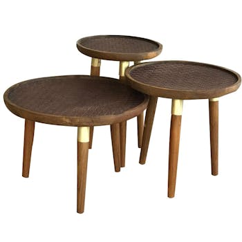 Bout de canapé bois de manguier laiton (lot de 3) TORANO