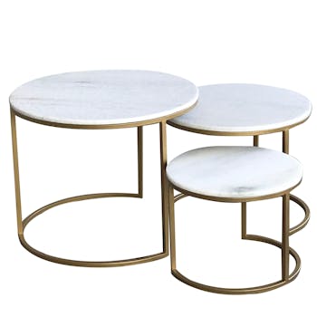 Table gigogne marbre blanc laiton (lot de 3) TORANO