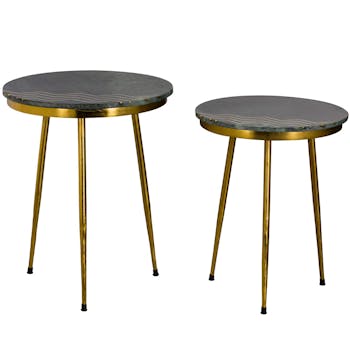 Bout de canapé rond marbre vert laiton (lot de 2) TORANO