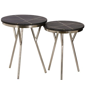 Bout de canapé marbre noir métal (lot de 2) TORANO