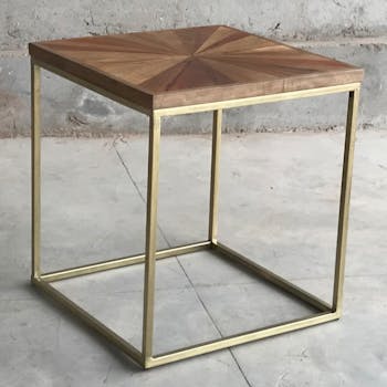 Bout de canapé bois recyclé métal forme carré TORANO