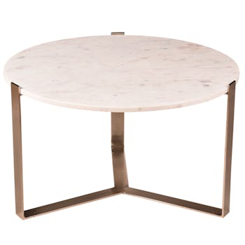 Table basse marbre blanc laiton pied graphique TORANO