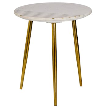 Bout de canapé rond marbre blanc laiton TORANO