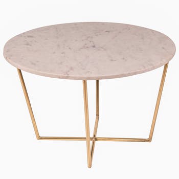 Table basse marbre blanc laiton pied croisé TORANO