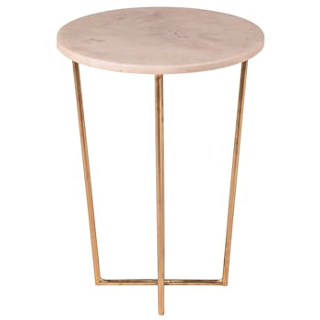 Bout de canapé rond marbre blanc pied croisé TORANO