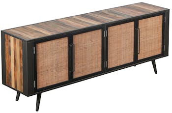 Banc tv bois recyclé rotin 4 portes OSTENDE