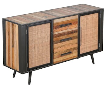 Buffet 2 portes bois recyclé rotin OSTENDE