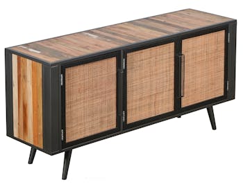 Meuble tv bois recyclé rotin 3 portes OSTENDE