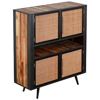 Buffet bois recyclé rotin 4 portes OSTENDE