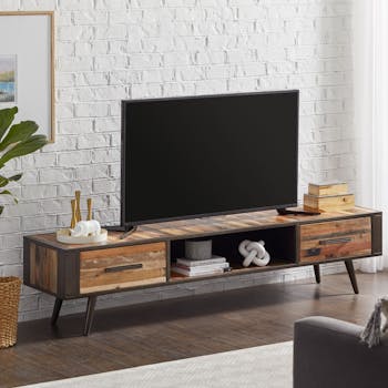 Banc tv bois recyclé 2 tiroirs SEATTLE