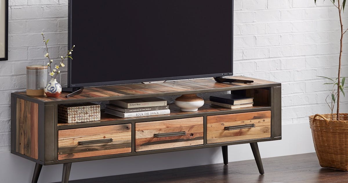 Meuble tv bois recyclé 3 tiroirs SEATTLE | Meubles TV | Pier Import meuble tele en bois brut