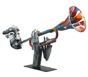 Objet déco à poser trompettiste argent