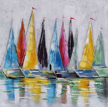 Tableau voiliers multicolores 100x100
