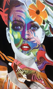 Tableau de femme visage fond noir 60x100