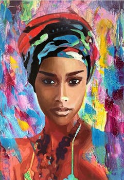 Tableau de femme africaine coiffe noire et couleurs 80x120