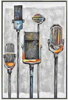 Tableau musique micros vintage cadre argent 90x60