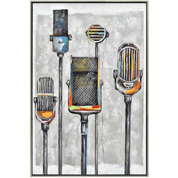 Tableau musique micros vintage cadre argent 90x60
