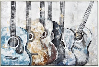 Tableau musique guitares colorées cadre argent 70x100