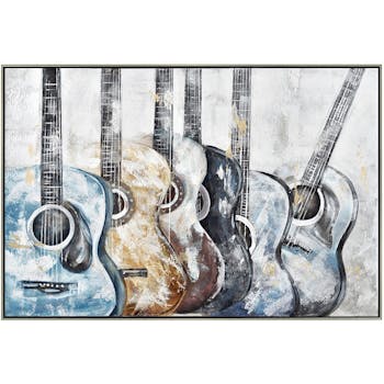 Tableau musique guitares colorées cadre argent 70x100