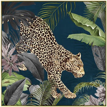 Tableau animaux panthère cadre doré 100x100