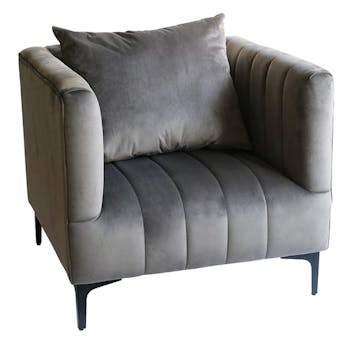 Fauteuil gris en velours LEIPZIG