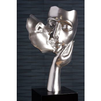 Sculpture moderne "Amore" argent brillant socle noir
