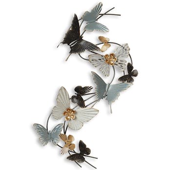 Décoration murale en métal papillons bleu et or