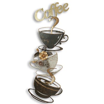 Décoration murale cuisine tasses café verticales métal