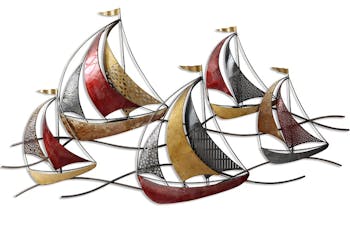 Décoration murale en métal régate rouge et or