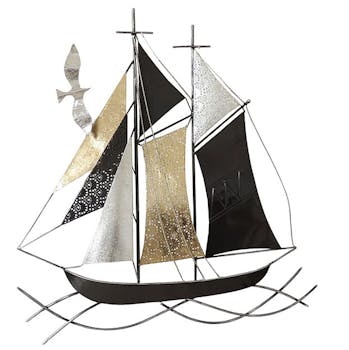Décoration murale en métal voilier noir, argent, or