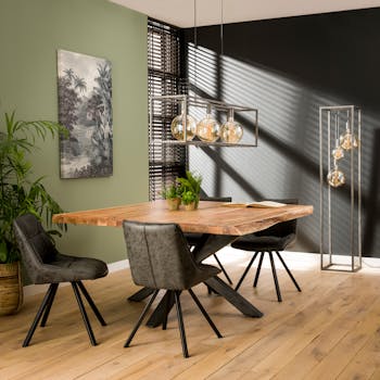 Table carrée bois massif pied mikado 150 cm MELBOURNE