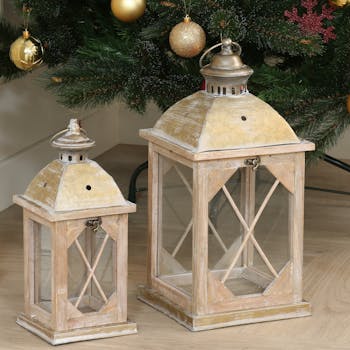 Lanterne en bois toit en zinc (lot de 2)