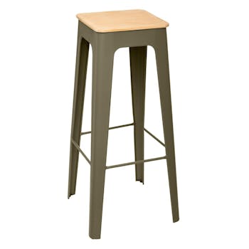 Tabouret de bar métal vert kaki (lot de 2)