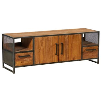 Meuble tv bois de teck recyclé métal OSHAWA