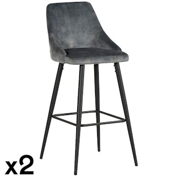 Chaise de bar velours gris (lot de 2) MALMOE