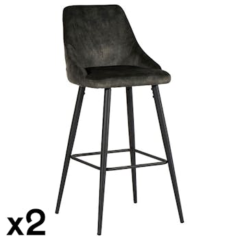 Chaise de bar velours vert kaki (lot de 2) MALMOE