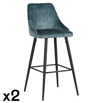 Chaise de bar velours bleu pétrole (lot de 2) MALMOE